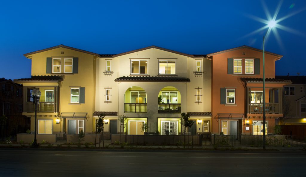 Arques Place exterior at dusk - Townhomes in Sunnyvale